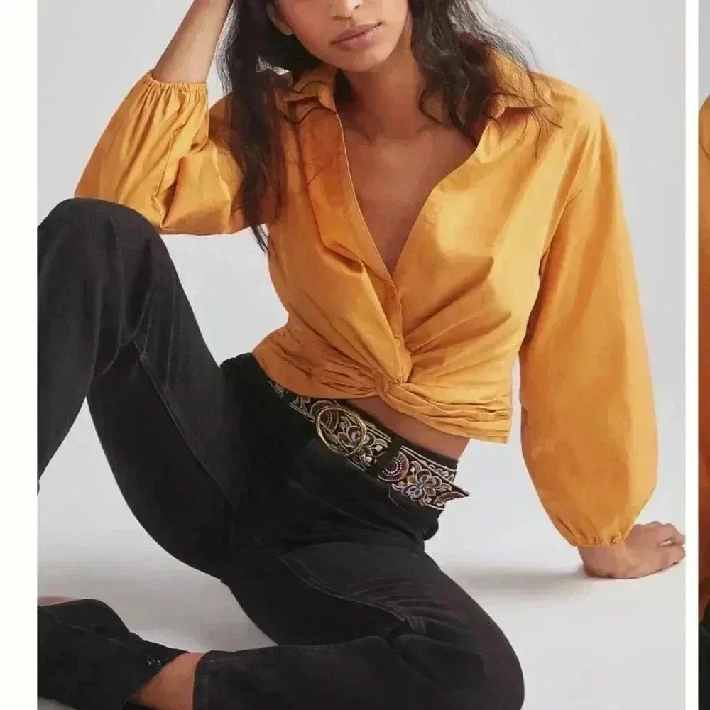 Anthropologie Sundays in Brooklyn twist front long sleeve blouse medium NWT